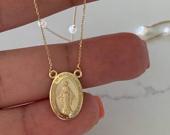 Collana della Vergine Maria Miracolosa in oro 14 carati con perle