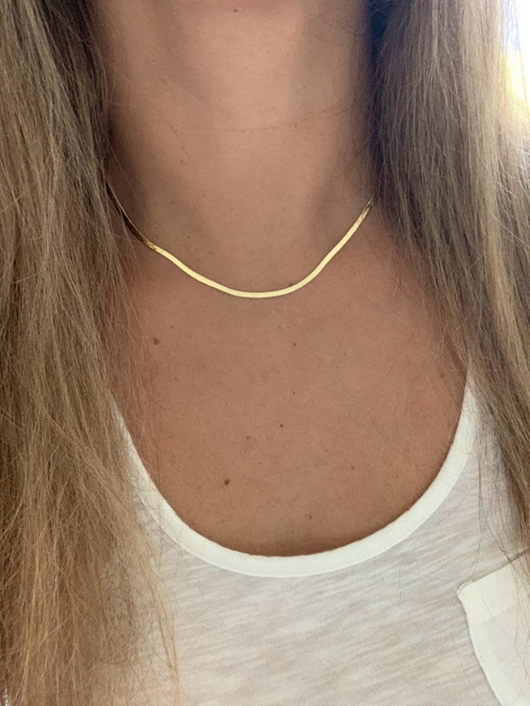 Buy 14K Gold Herringbone Chain Necklace: Thin Snake Style, 2mm, 16
