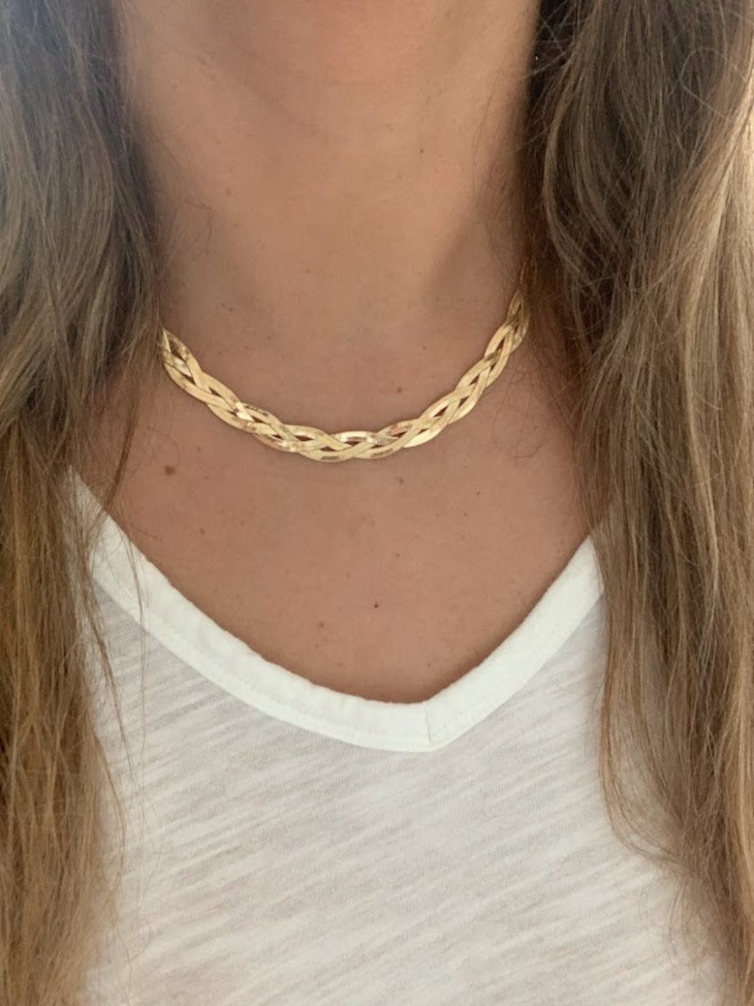 Braided Herringbone Gold Necklace – Sunny Connection