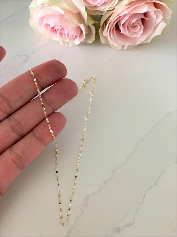 14K Yellow, Gold Mirror Chain, Gold Chain, 1.7mm Twisted