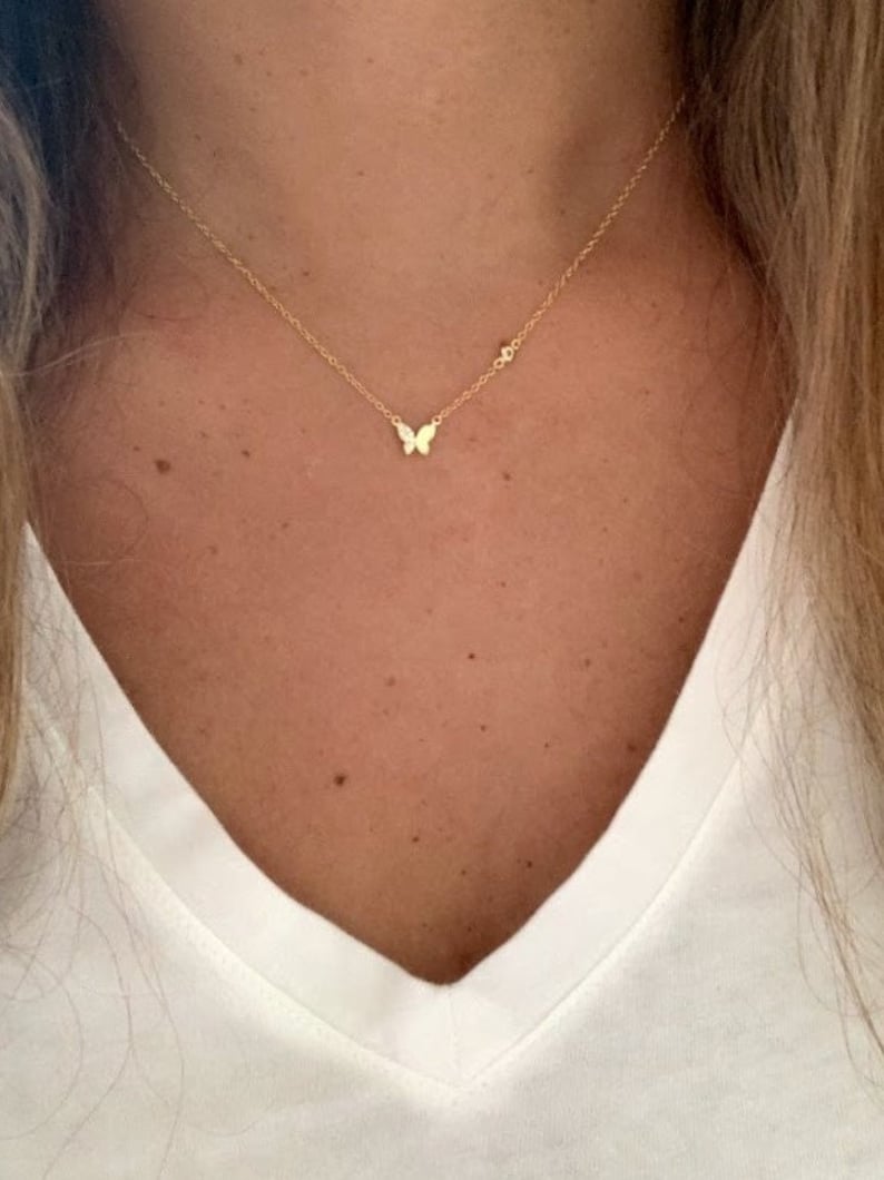 Gold Butterfly Necklace 16'+2, Dainty Butterfly Chain, Minimalist Necklace, Layering Necklace, Butterfly Chain, Butterfly 