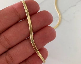 14K Gold 2mm Herringbone,  Gold Chain Necklace, Gold Chain Herringbone, 16" + 2" Chain Trending 14K over silver