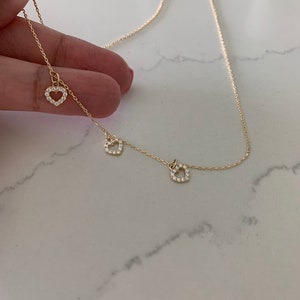 14k Solid Gold Multi Heart Charms Necklace Dainty Necklace, Layering Necklace, Love Necklace, REAL GOLD