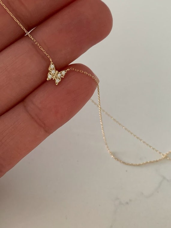 14K Gold Butterfly Necklace 162 Dainty Butterfly Chain