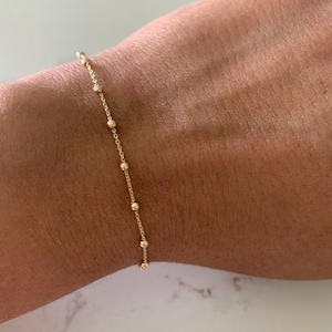 14KY Light Ball Bracelet or Anklet, Beaded Bracelet, Solid Gold Satellite Bracelet, Dainty Ball Bracelet, Jewelry For Women, Tiny Delicate