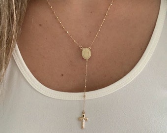 14K Gold Rosary Necklace Gold Rosary Necklaces Catholic Jewelry Cross Confirmation Anniversary Gift Miraculous Dainty Necklace Gold Etsy Canada