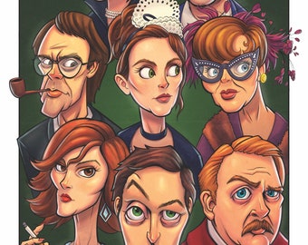 Who Dunnit?? Clue Movie Print, Clue Board Game, Cult Movie, Movie Poster, Fan Art Cartoon 11" X 17" Inches, Clue Art, Clue Wall Art