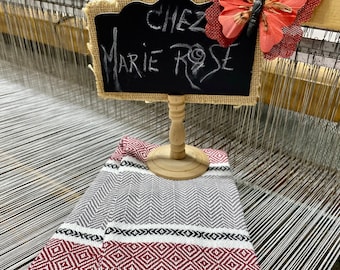 Burgundy grey black white dishcloth, 100% cotton