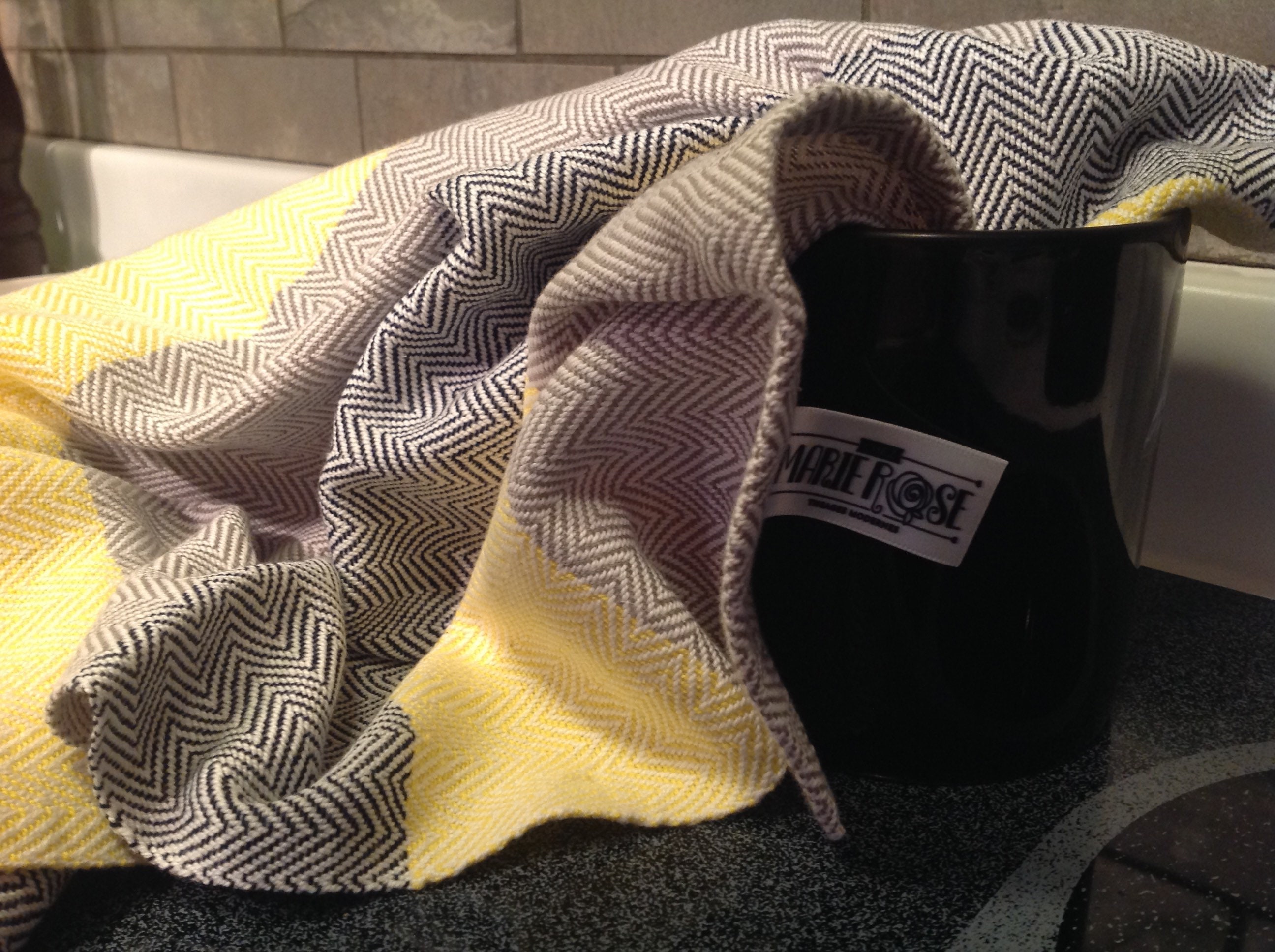 Dishcloth With Herringbone Pattern Yellow Gray Black Etsy Canada