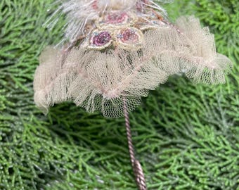 Shabby Chic Victorian  Embellished Umbrella On Wire Frame Ornament