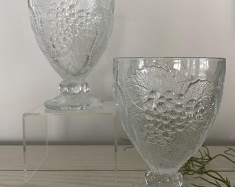 Pasabahce Fruit Embossed Heavy Pressed Glass Water Goblets  Set of  2, made in Turkey