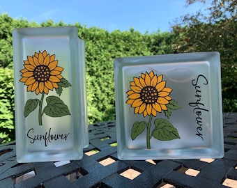 Lighted Glass Block Botanical,  Sunflower