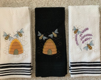 Embroidered Bees Kitchen Towels