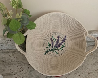 Hand Crafted Lavender Embroidery Rope Basket