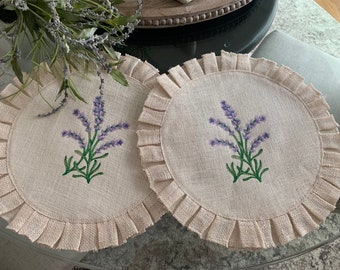 Lavender Embroidered Jute Placemats, Set of 2