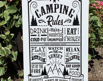 Camping Rules, 16”x9” Wood Sign