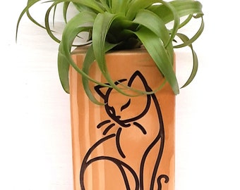 Engraved Wooden Planter with hole to receive an Air Plant, Re-Purposed wood , Air Plant Holder Tillandsia , Home Decor.