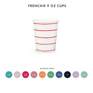 Frenchie Striped 9 oz Paper Cups - Pack of 8 - 10 Color Options