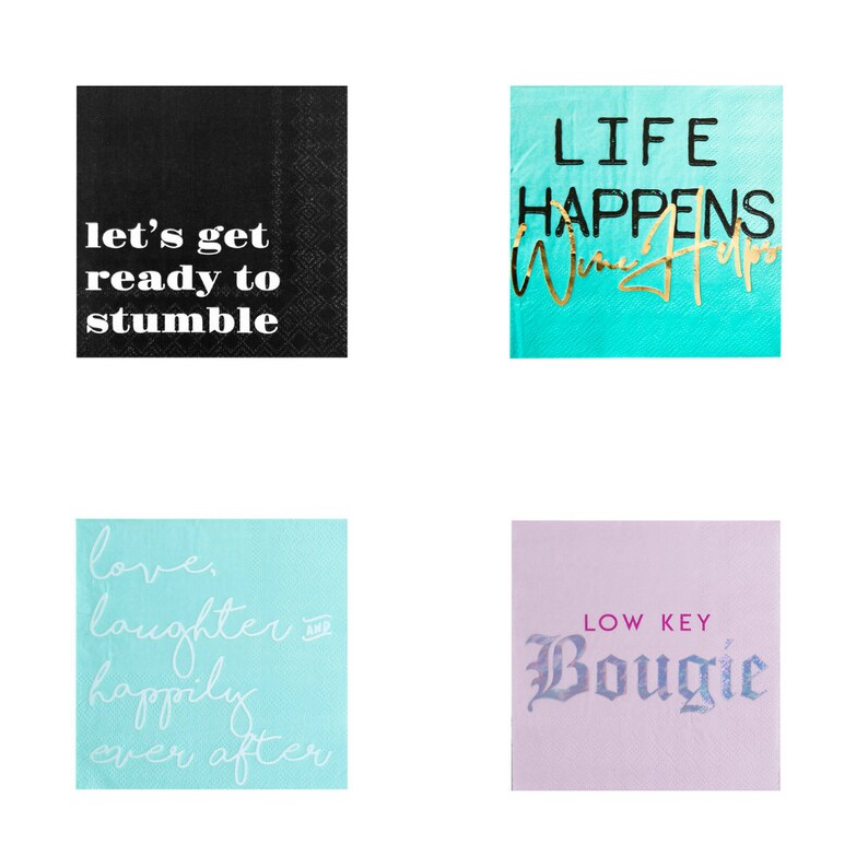 "Carbs, Therapy, Cocktails" Witty Cocktail Napkins - Thumbnail 3