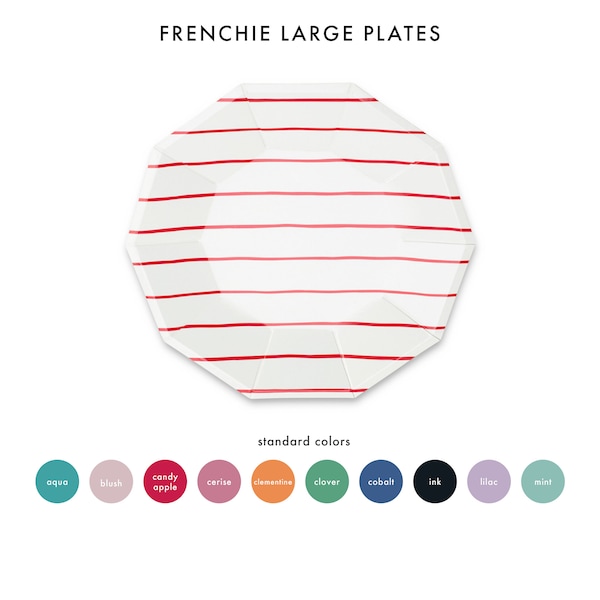 Frenchie Striped Large Plates - 8 Pk. - 10 Color Options