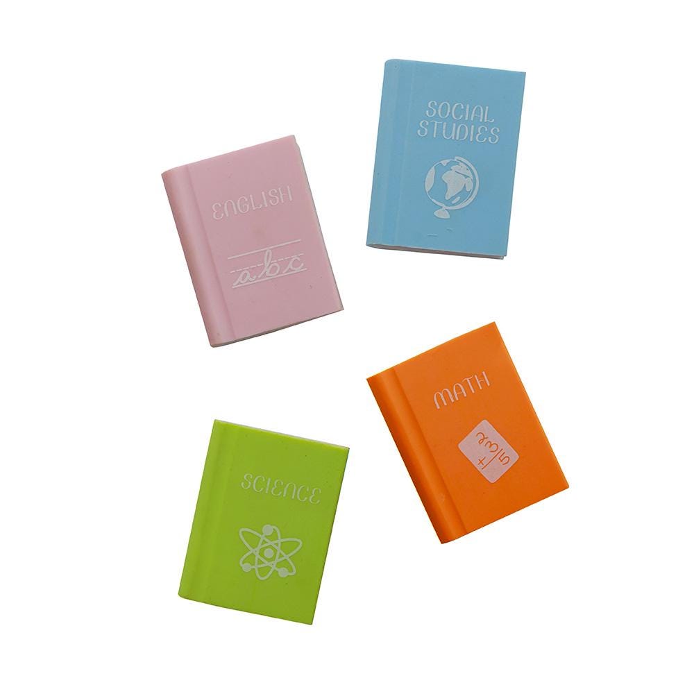 School Book Erasers - Pack of 1, 4 Color Options