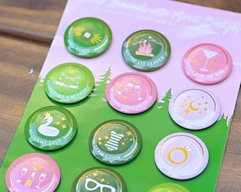 Camp Bachelorette Merit Party Badges - Pack of 12 Pins
