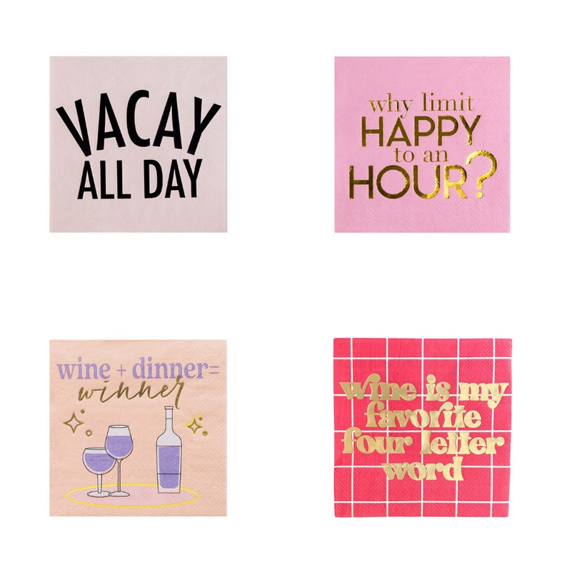 "Carbs, Therapy, Cocktails" Witty Cocktail Napkins - Thumbnail 4