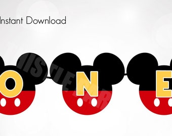 Mickey Mouse First Birthday High Chair Banner (Digital Download)