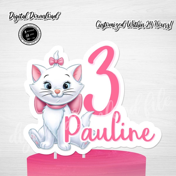 Druckbare MARIE Cake Topper, Marie Party Zeichen, Marie Geburtstag, Marie Aristocats Party, Marie Digital Download, Aristocats Party, Marie Bday