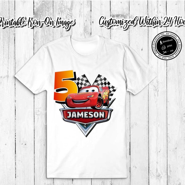 Cars Iron On Image, Printable Car, Cars Themed, Racer Birthday, CARS Birthday Shirt image, DIY Birthday Shirt Cars, Lightning McQueen Party