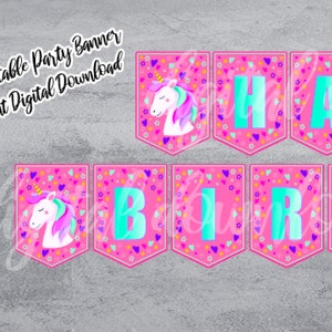 Unicorn Happy Birthday Banner: Pink Party Decoration (Digital Download)