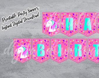 UNICORN Birthday Banner, Unicorn Birthday, Unicorn Party, Unicorn Happy Birthday, Unicorn Digital Download, Unicorn Decoration