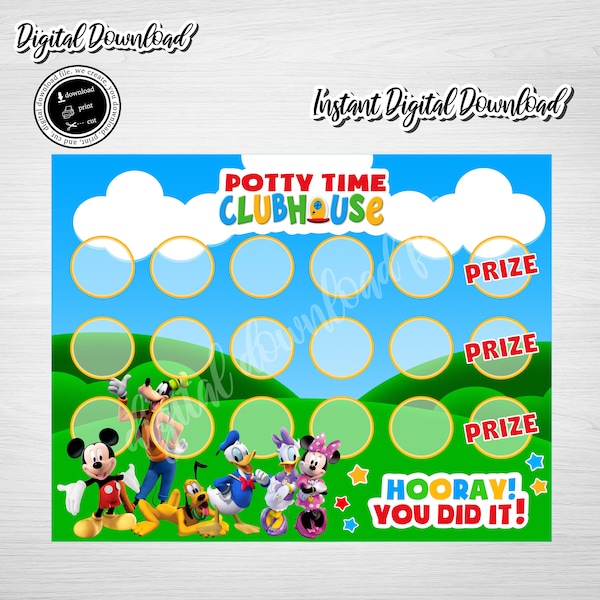 MICKEY MOUSE Clubhouse Potty Time Chart, Mickey Potty Training Chart, Mickey Reward Chart, Potty Chart Mickey Clubhouse, Potty Star Chart