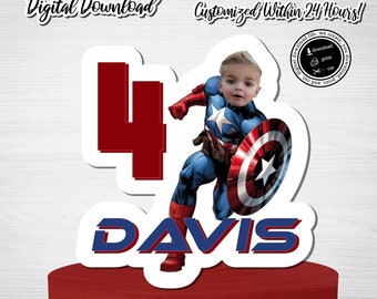 キャプテン・アメリカのフォトケーキトッパー（デジタルダウンロード）