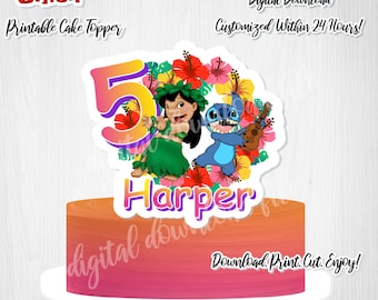 Adorno para tarta personalizado de Lilo y Stitch: Decoración para fiesta de cumpleaños (Descarga digital)