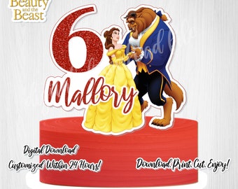 Printable Beauty & the Beast Cake Topper, Princess Belle Cake, Beauty and the Beast Cake Topper,Beauty and the Beast Birthday,PRINCESS BELLE