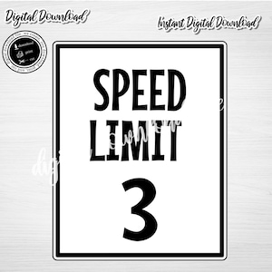 CARS Speed Limit Sign Customized, Cars Sign, Speed Limit Sign, Speed Sign, Racecar Sign, Digital Download, Printable Cars Sign