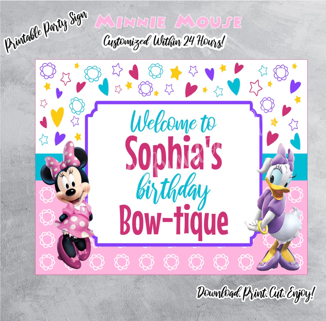 MINNIE MOUSE Bow-tique Welcome Sign, Minnie Mouse Birthday, Minnie Mouse Party Sign, Minnie Mouse Party Sign, Digital Download