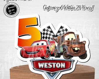 Personalized Cars Cake Topper: Lightning McQueen, Mater (Digital Download)