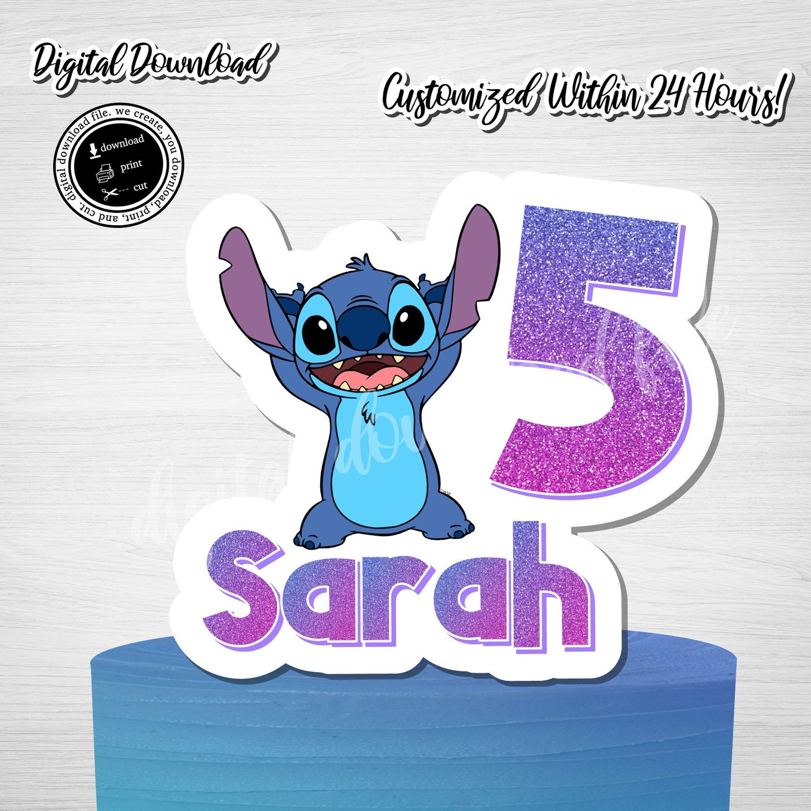 STITCH Cake Topperprintable Cake Topper Stitch Lilo and Etsy