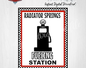 Cars Radiator Springs Fueling Station Sign: Lightning McQueen Party (Digital Download)