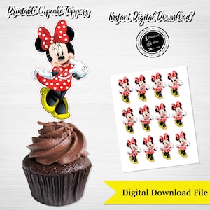 MINNIE MOUSE Cupcake Toppers, Minnie Mouse Cupcake Toppers, Printable Cupcake Toppers Minnie Mouse, Minnie Mouse, Digital Download