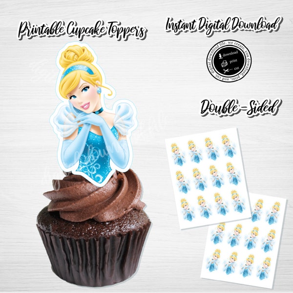 CINDERELLA Cupcake Toppers, Printable Cinderella Cupcake Toppers, Instant Download Cinderella, Cinderella Birthday Decorations, DIY Cupcake