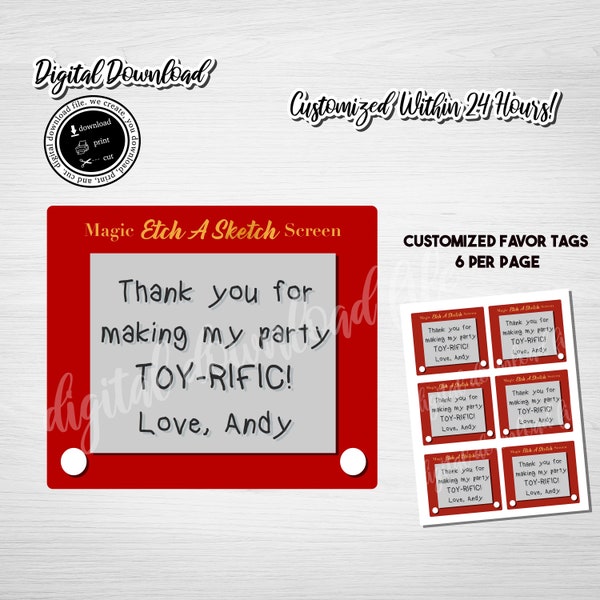 Printable TOY STORY Favor Tags, Toy Story Favors, Etch A Sketch Thank You, Digital Download,Etch A Sketch Toy Story Party,Toy Story