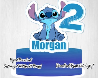Adorno para tarta de Stitch: Decoración de cumpleaños personalizada (descarga digital)