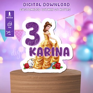 Princess Belle Birthday Cake Topper: Custom Printable (Digital Download)