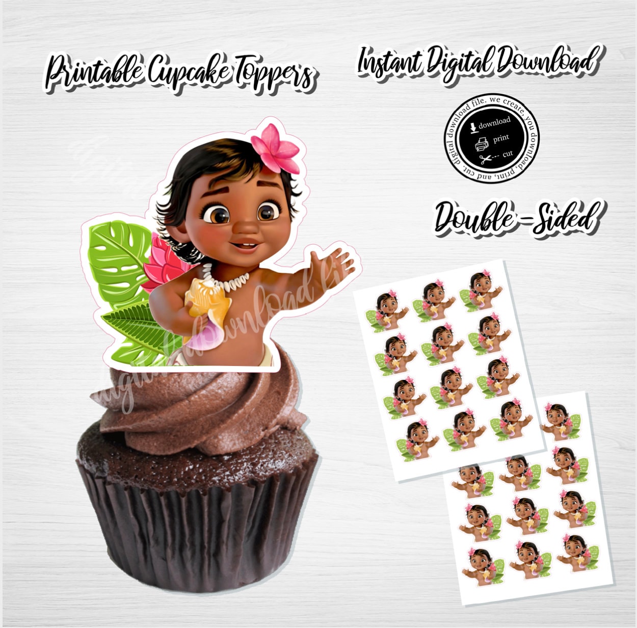 Printable BABY MOANA Cupcake Toppers Moana Cupcake - Etsy
