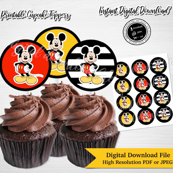 MICKEY MOUSE Cupcake Toppers, Mickey Mouse, Mickey Mouse Cake Topper, Mickey Mouse Themed, Mickey Party, Cupcake, Digital Download