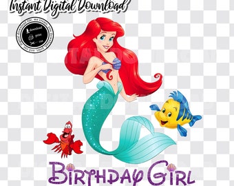 Imagen termoadhesiva de la Sirenita de cumpleaños de Ariel (archivo digital)