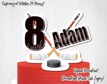 Custom Hockey Birthday Cake Topper: Personalized Party Decoration (Digital Download)